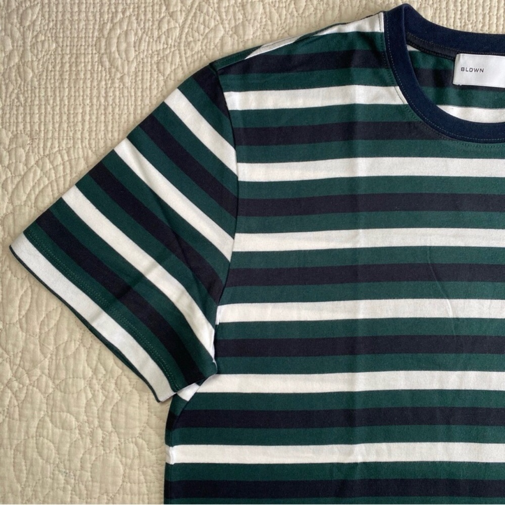 BLDWN Crew Neck Short Sleeve Green Black and White T-shirt Size Medium - Picture 2 of 7